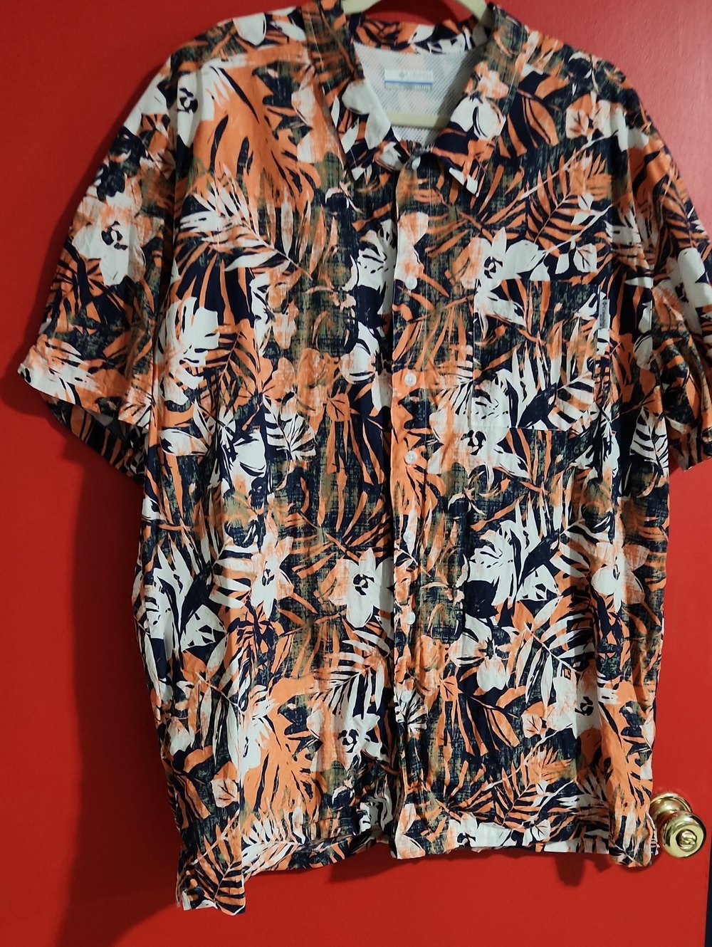 2XL Columbia Short-Sleeve Tropical Button-Down Shirt - Orange & Black